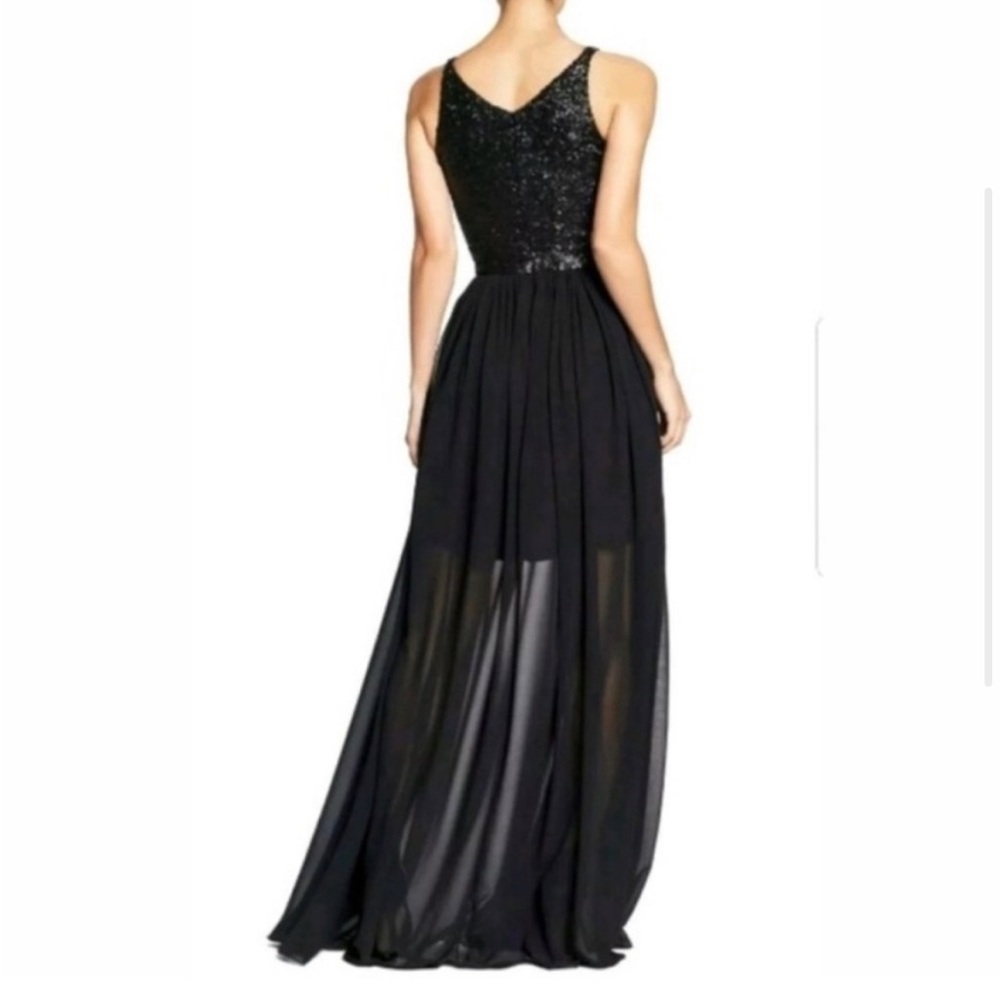 NWT DRESS THE POPULATION Lori Sequin Plunging Chiffon Gown (Small) - Picture 3 of 9